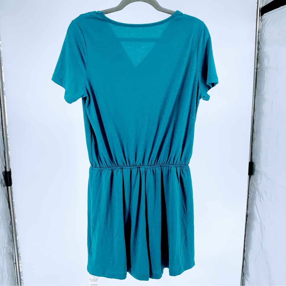 Cupshe Teal Blue Short Sleeve Pleated V-Neck Romper Medium NWT